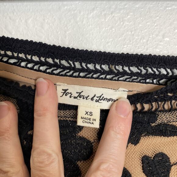 FOR LOVE & LEMONS Temecula mesh floral embroidered midi skirt Black/ Tan XS - Picture 6 of 7